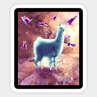 Outer Space Galaxy Cat With Llama Sticker